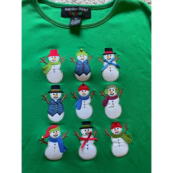 Snowman 3/4 Shirt Hampshire Studio SNOW Holiday Shirt Size Petite Medium - Picture 6 of 6